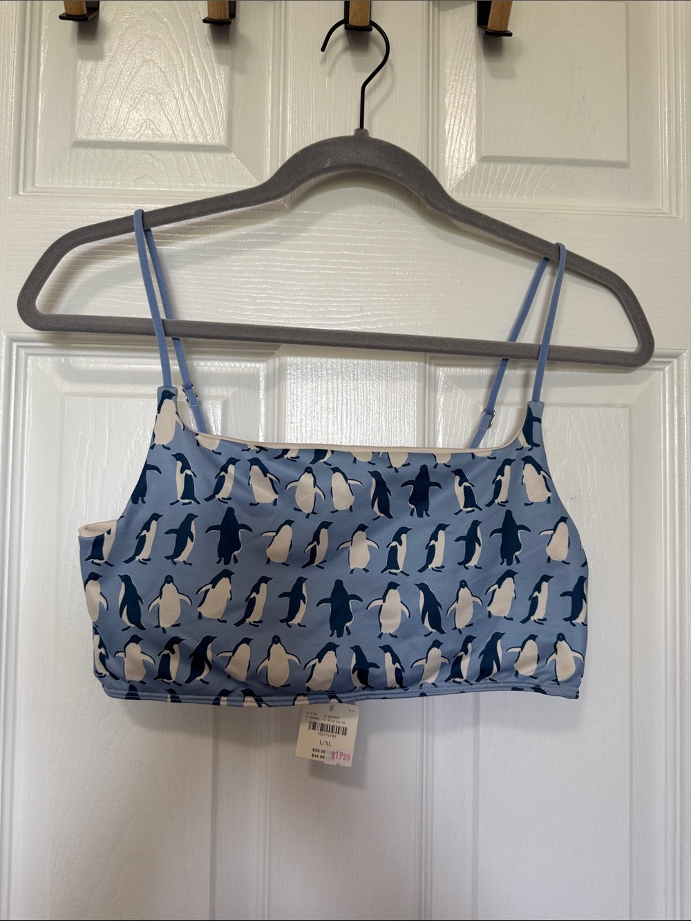 Lyrebird Light Blue Penguin Print Bralette Top adjustable straps Sz L/XL NWT
